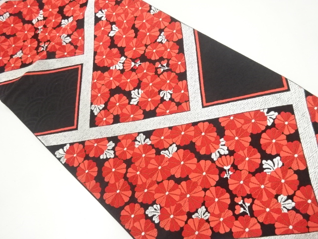 檜垣に菊模様織出し袋帯